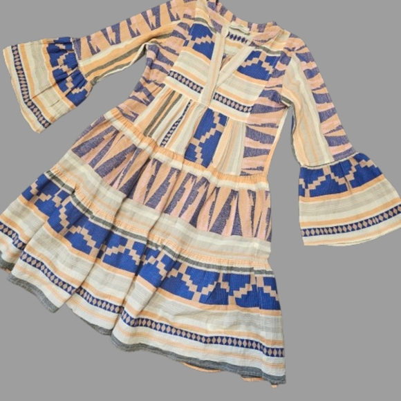 Devotion Twins Ella Dress Women Sz S Orange Blue Beige Multi Kipoi Elevated Boho - Picture 6 of 7